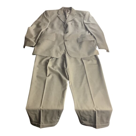 Kasper Men's Khaki Tan Wool Suit Jacket & Pants 2-Piece Set 46L Pure Virgin Wool - Picture 9 of 16